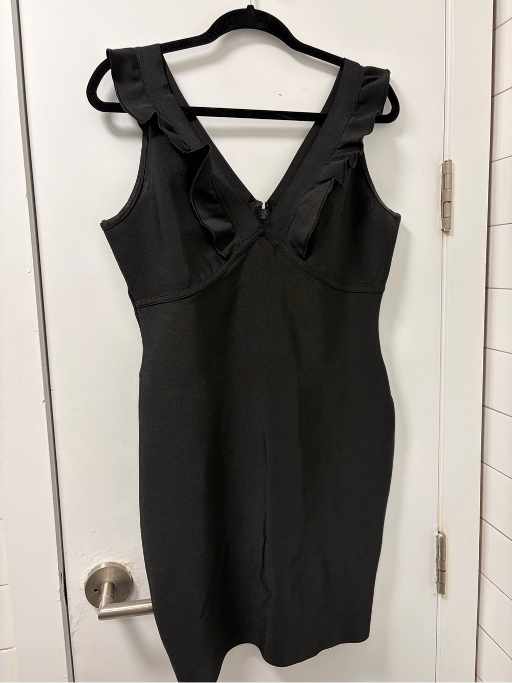 Aqua Black bondage Ruffle-Accent V-Neck Mini Dress
